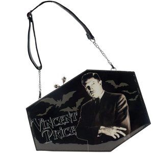 Vincent Price Deluxe Coffin Black Patent Shoulder or Clutch Purse NWT